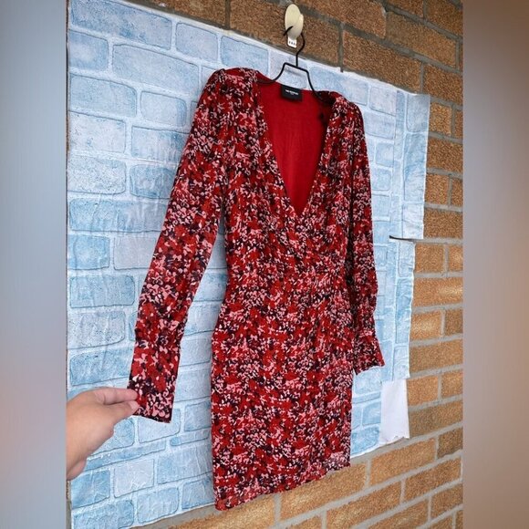 THE KOOPLES FLOWING RED DRESS WITH FLORAL MOTIF SIZE 0 - Picture 4 of 16